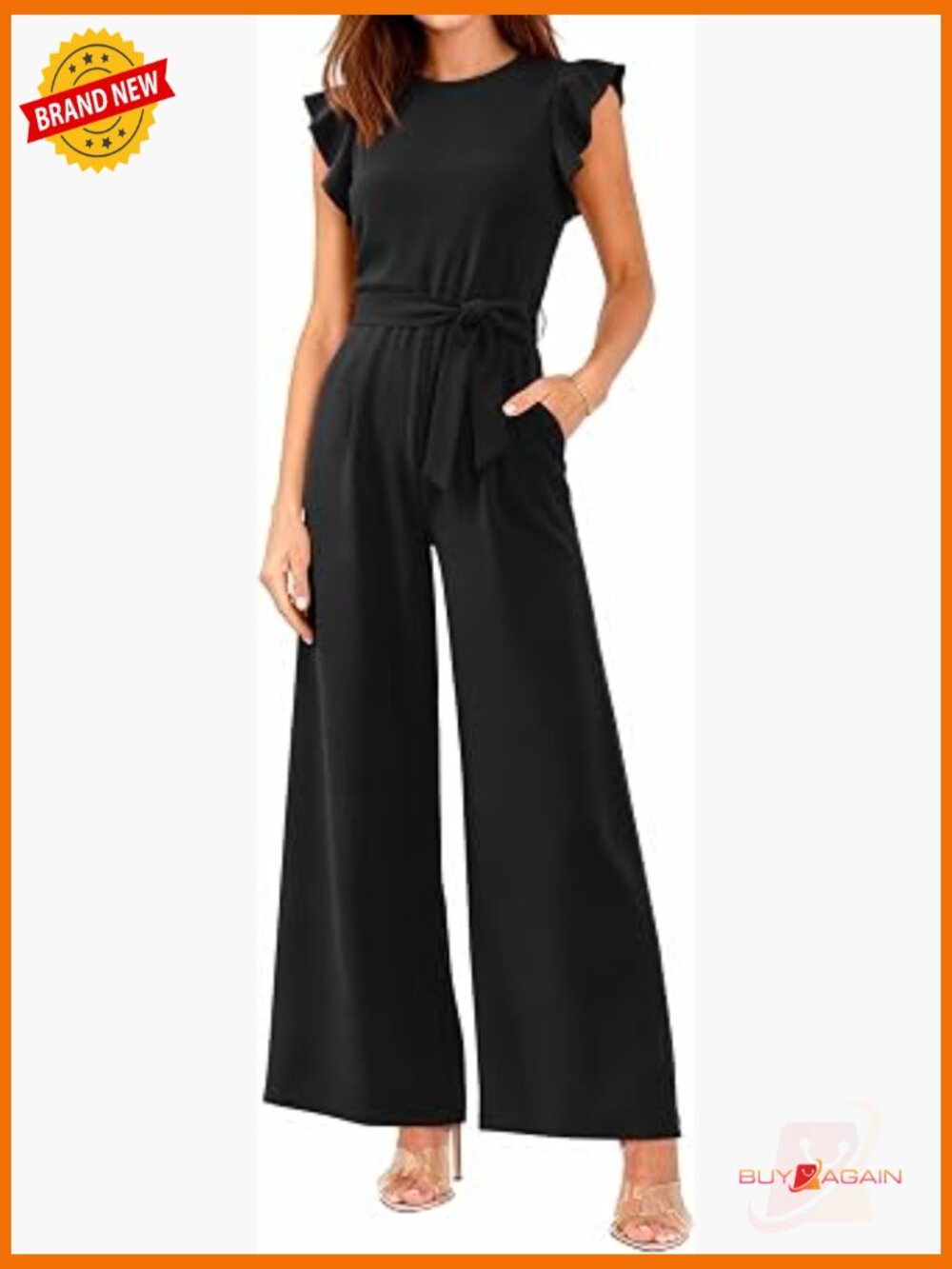 Crew Neck Cap Sleeve High Waist Wide Leg Jumpsuit Romper Pockets
